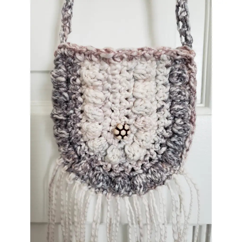 Crochet Toddler Boho Purse with Fringe - Black/White - purse