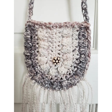 Crochet Toddler Boho Purse with Fringe - Black/White - purse