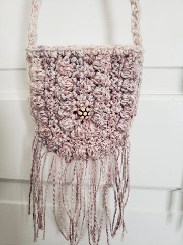 Crochet Toddler Boho Purse with Fringe - Pink - purse
