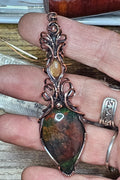 Bloodstone & Sunstone Statement Pendant Wrapped in Copper