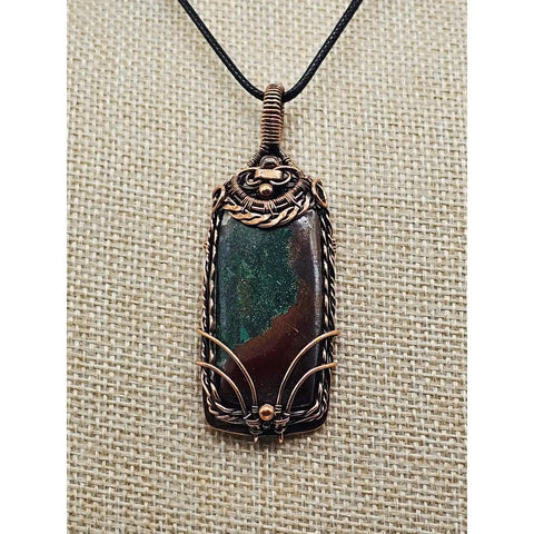 Ares Shield Pendant in Solid Copper with Green Bloodstone