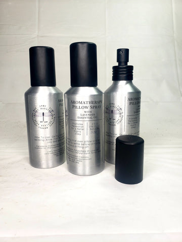 Aromatherapy pillow spray bottles with lavender essential oil.