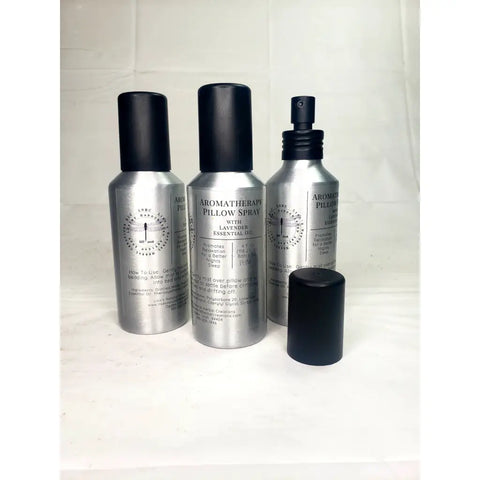 Aromatherapy pillow spray bottles with lavender essential oil.