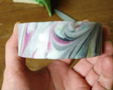 Artisan rimmed soap with swirling white pink gray patterns for Soap Challenge March 2016