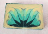 Elegant teal and dark green floral soap bar for Great Cakes Soap Challenge