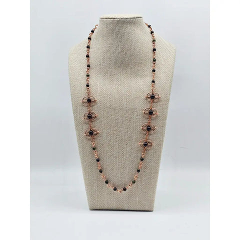 Bloodstone and Black Tourmaline Necklace - 7 Station, 24