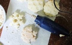 Blue handheld hot wire foam cutter for Mauna Kea snow scene in Februarys Soap Challenge