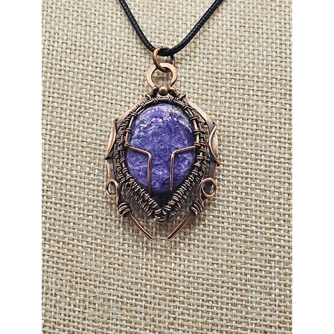Charoite Copper Beatle Pendant