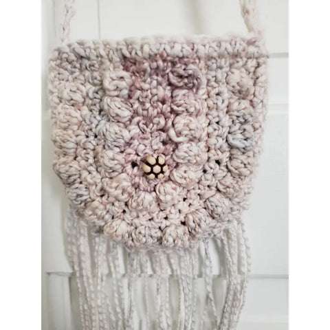 Crochet Toddler Boho Purse with Fringe - Pink/White - purse