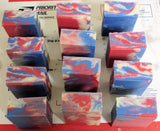Patriotic-themed marbled carved soap bars with wood chip carving and craft knife details