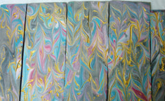 Marbled paper panels showcasing advanced rimmed soap techniques for the Soap Challenge March 2016