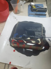 Acrylic string pull soap slab with lapis blue design and natural herbal accents