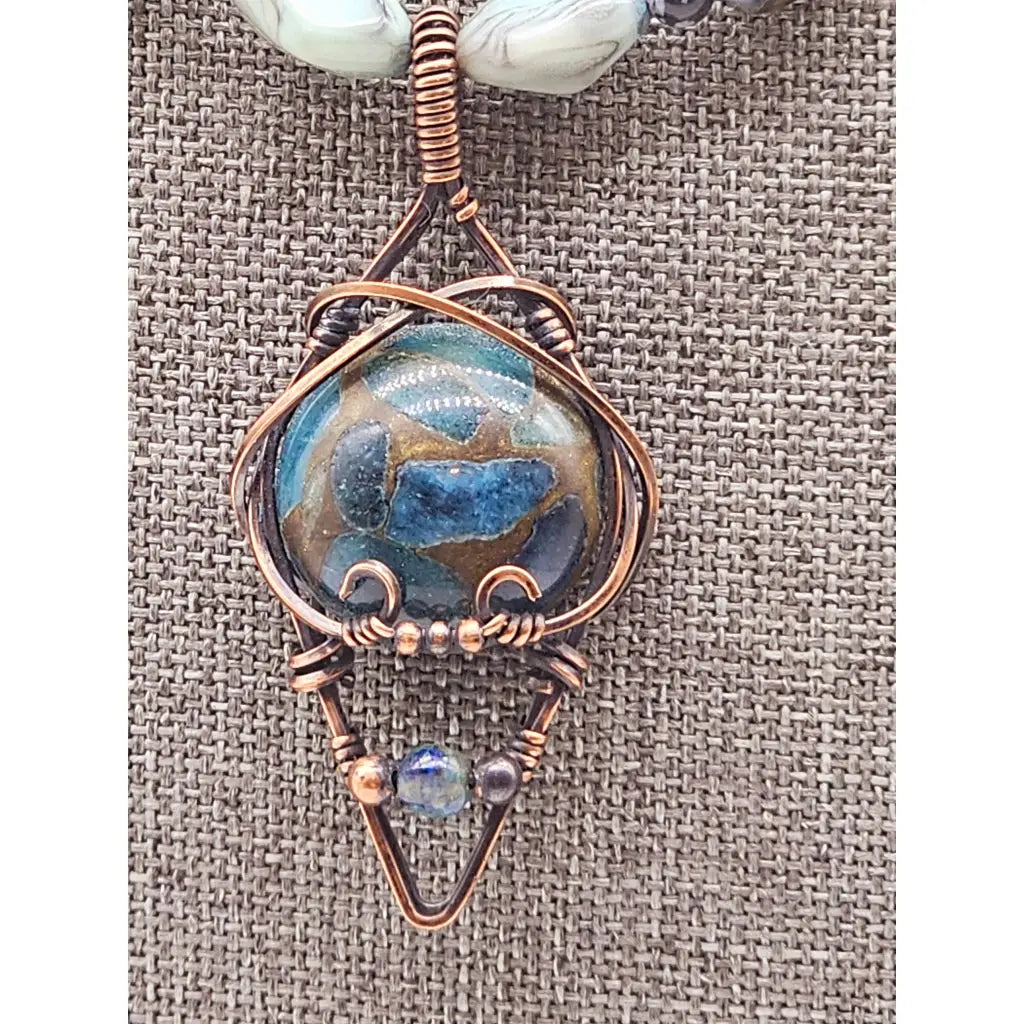 Gemstone Teardrop Pendant with Multi-Bead Necklace