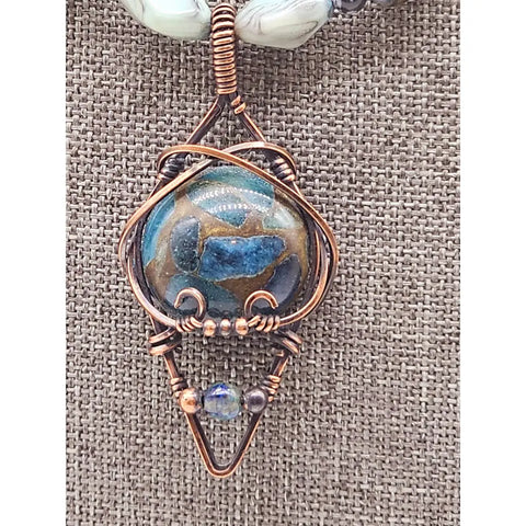 Gemstone Teardrop Pendant with Multi-Bead Necklace