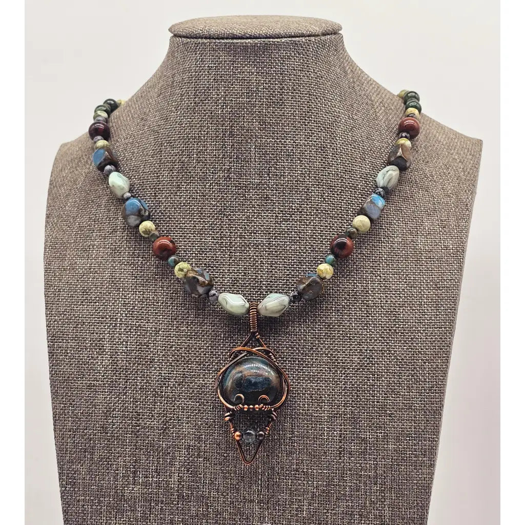 Gemstone Teardrop Pendant with Multi-Bead Necklace
