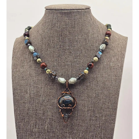 Gemstone Teardrop Pendant with Multi-Bead Necklace