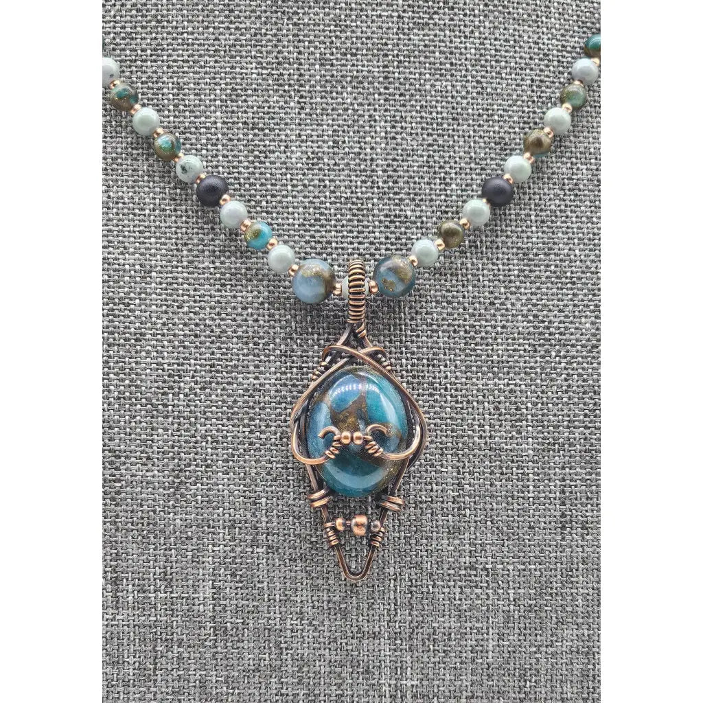Gemstone Teardrop Pendant with Multi-Bead Necklace