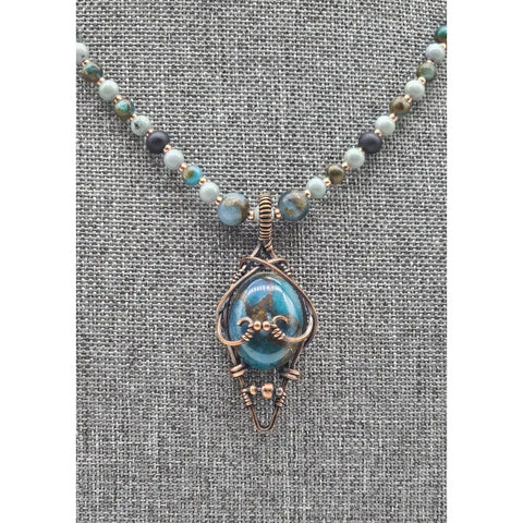 Gemstone Teardrop Pendant with Multi-Bead Necklace