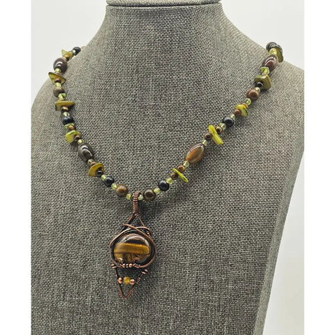 Gemstone Teardrop Pendant with Multi-Bead Necklace - Tigers