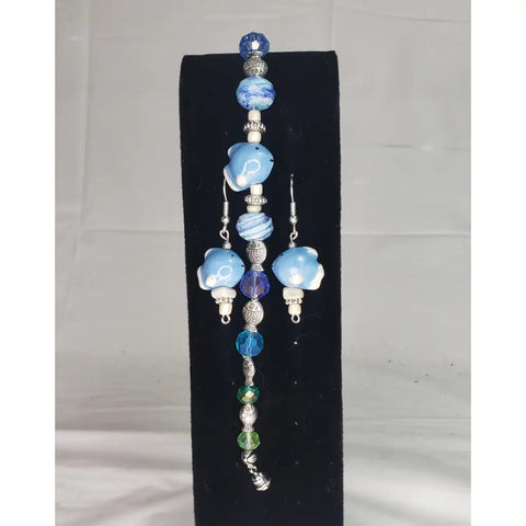 Handcrafted Artisan Bracelet & Earrings Jewelry Sets - Blue