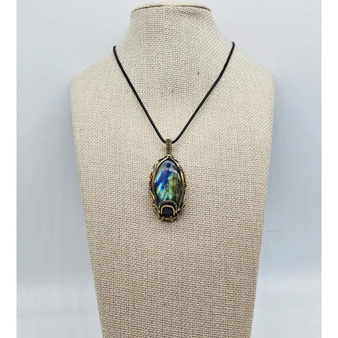 Celestial Gate Pendant Labradorite In Brass