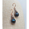 Handmade Wire-Wrapped herringbone earrings with impression jasper gemstone beads in copper
