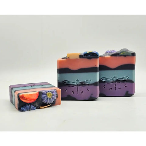 Immortelle artisan soap by Lisa’s Natural Herbal Creations with dragonfly emblem