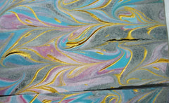 Marbled fabric with blue pink gold and grey swirls for Rimmed Soap Challenge March 2016