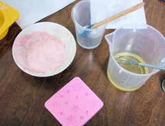 Pink silicone mold with snowflake patterns for Mauna Kea Februarys Soap Challenge