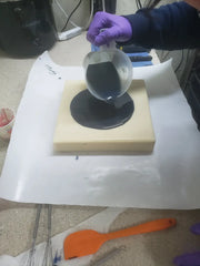 Acrylic string pull soap making with lapis blue natural herbal creations pouring dark liquid