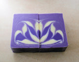 Purple and cream decorative soap bar from Great Cakes Soap Challenge showcasing soap recipe