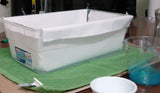 Rectangular white plastic bin with fabric liner for Rimmed Soap Challenge March 2016
