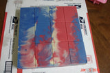 Red white and blue swirled carved soap bars made with wood chip carving and craft knife