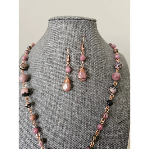 Rhodonite Necklace and Earrings Set - jewelry set