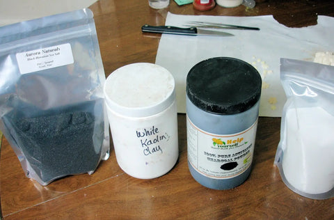 Powdered cosmetic ingredients for Mauna Kea Februarys Soap Challenge second great cakes