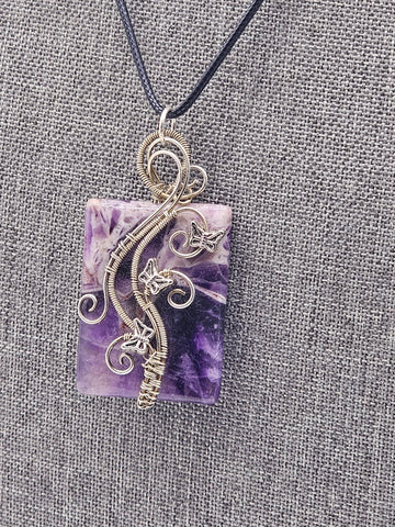 Dogtooth Amethyst Pendant/Necklace with Butterflies