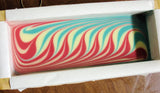 Swirled multicolored soap in a rectangular mold for Great Cakes Soap Challenge