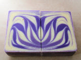 Marbled purple and cream soap bars from Great Cakes Soap Challenge featuring a unique soap recipe