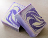 Swirled lavender and cream soap bars from My journey through Great Cakes Soap Challenge