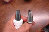 Metal piping nozzles with round and star-shaped tips for soap challenge and oatmeal milk recipes