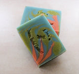 Decorative light blue soap bars with coral reef design for Great Cakes Soap Challenge