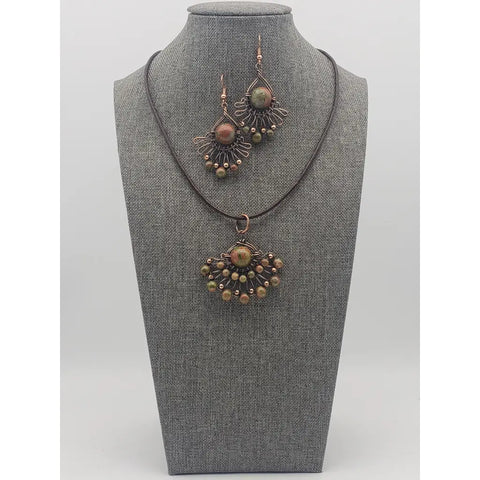 Unakite Copper Pendant & Earrings Set - jewelry