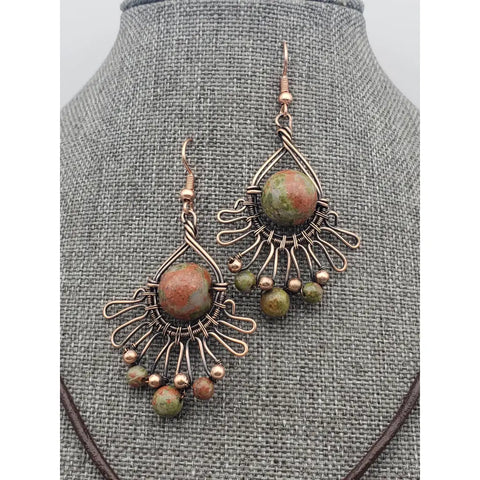 Unakite Copper Pendant & Earrings Set - jewelry