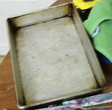 Well-used rectangular metal baking pan for Rimmed Soap Challenge March 2016 advanced technique