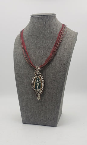 Agate Tree of Life Gemstone Two Tone Pendant/Necklace