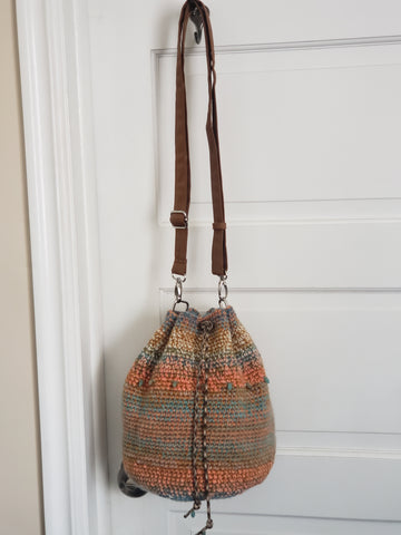 "Santa Fe" Crochet Boho HandBag/Cross Body Bucket Bag with Bead Embelishments