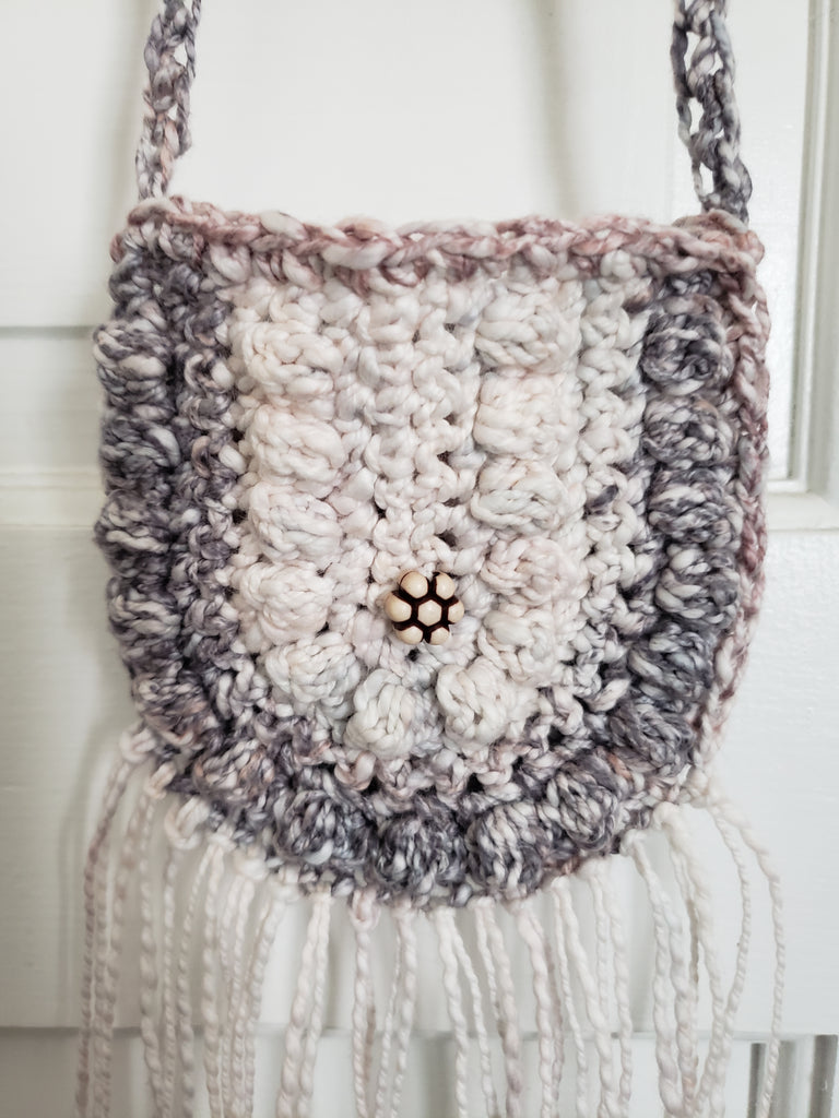 Crochet Toddler Boho Purse with Fringe - Black/White - purse
