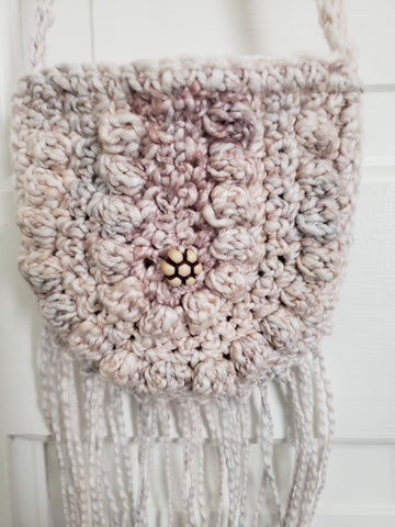Crochet Toddler Boho Purse with Fringe - Pink/White - purse